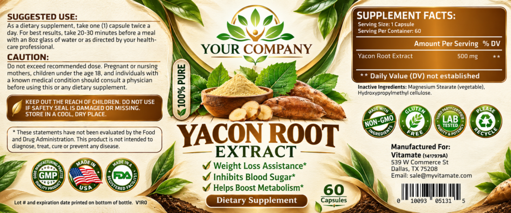 Yacon Root Pure 500mg Supplement Label – Botanical & Natural Design