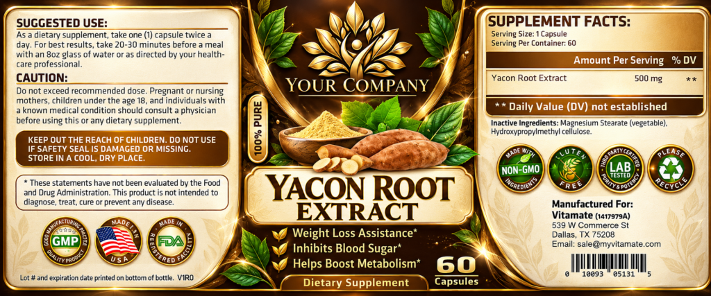 Yacon Root Pure 500mg Supplement Label – Luxury & Premium Design